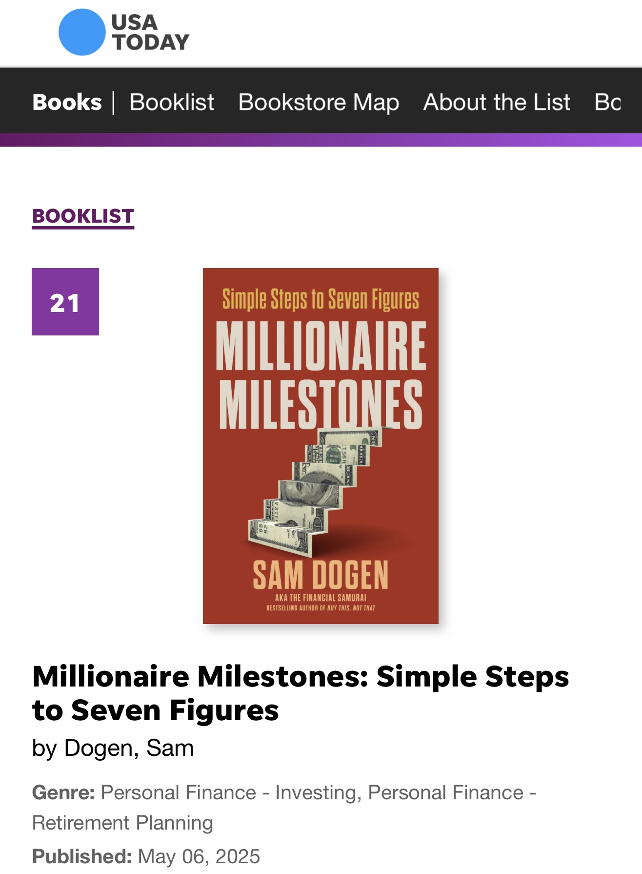Millionaire Milestones: USA TODAY Best Seller